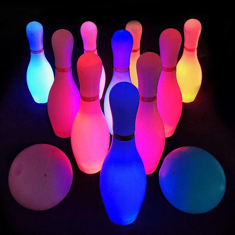 OceanWings Kids Light up Bowling Ball Toys Set,Bowling Pins Toy Game with 10 Pins & 2 Balls Fun Sports Games for Grandkids Kids Toddler Indoor & Outdoor Boys Girls Children 3 4 5 6 Years - Image 1